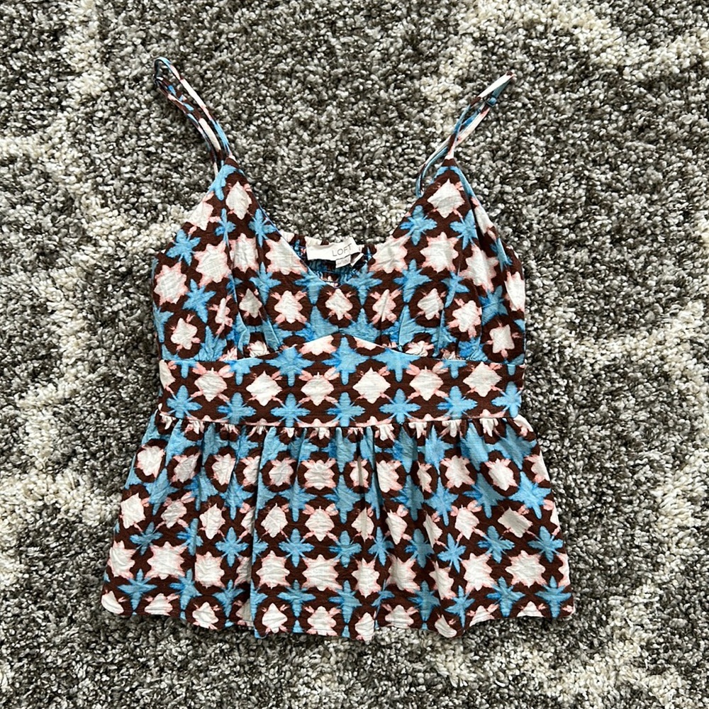 Loft Blue, Brown, and Pink Strappy Flowy Tank Top size XS